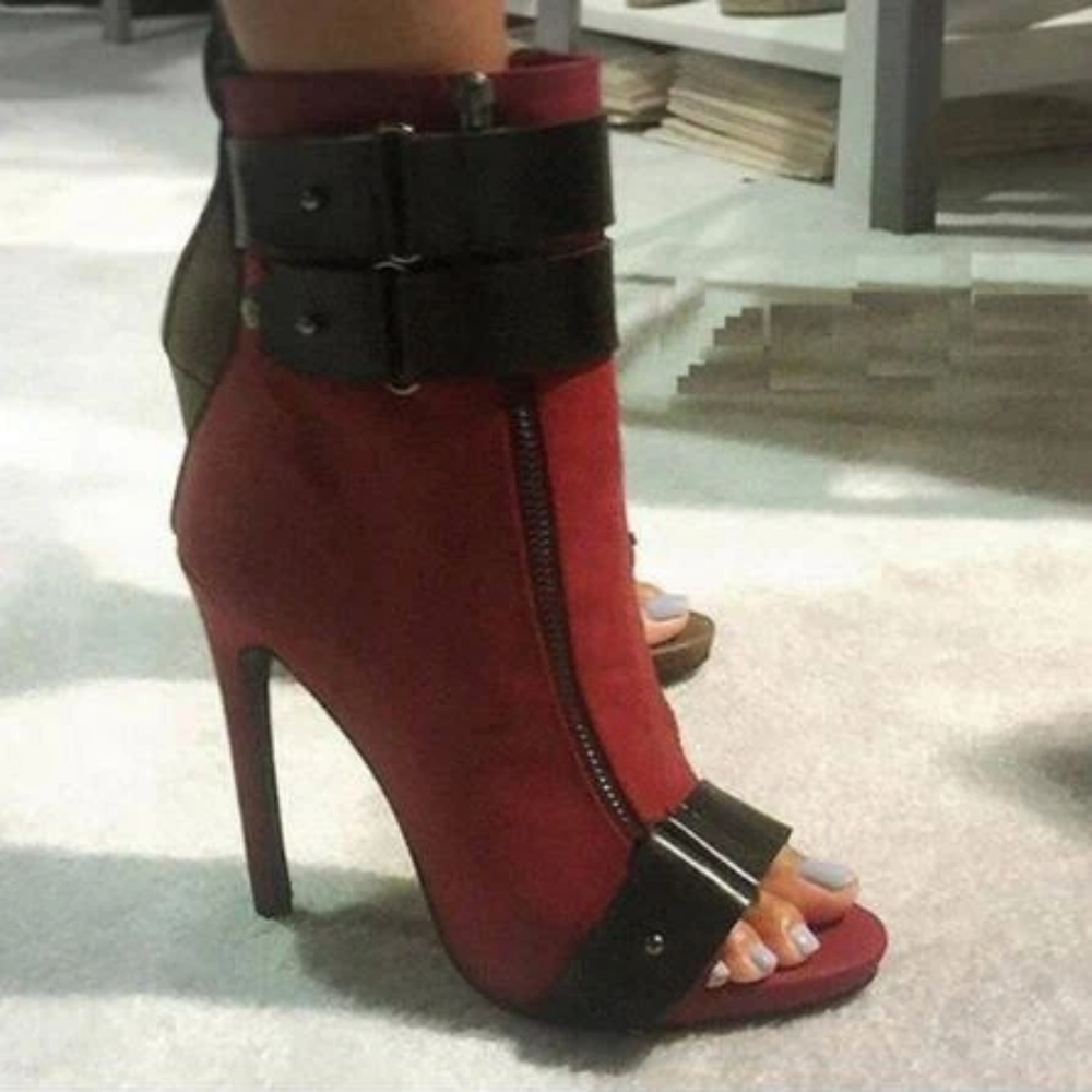 Peep Toe Double Belt Buckle Ankle Boots Gladiator Woman Side Zipper size 7.5